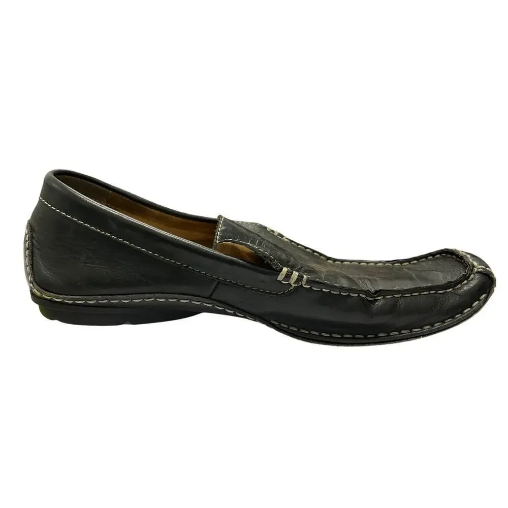 VARESE Black leather loafer moccasin driving shoes Blokecore academia sz 10.5D